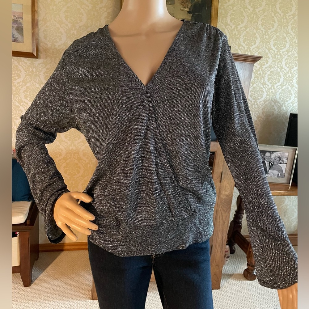 Veronica M black and silver wrap top